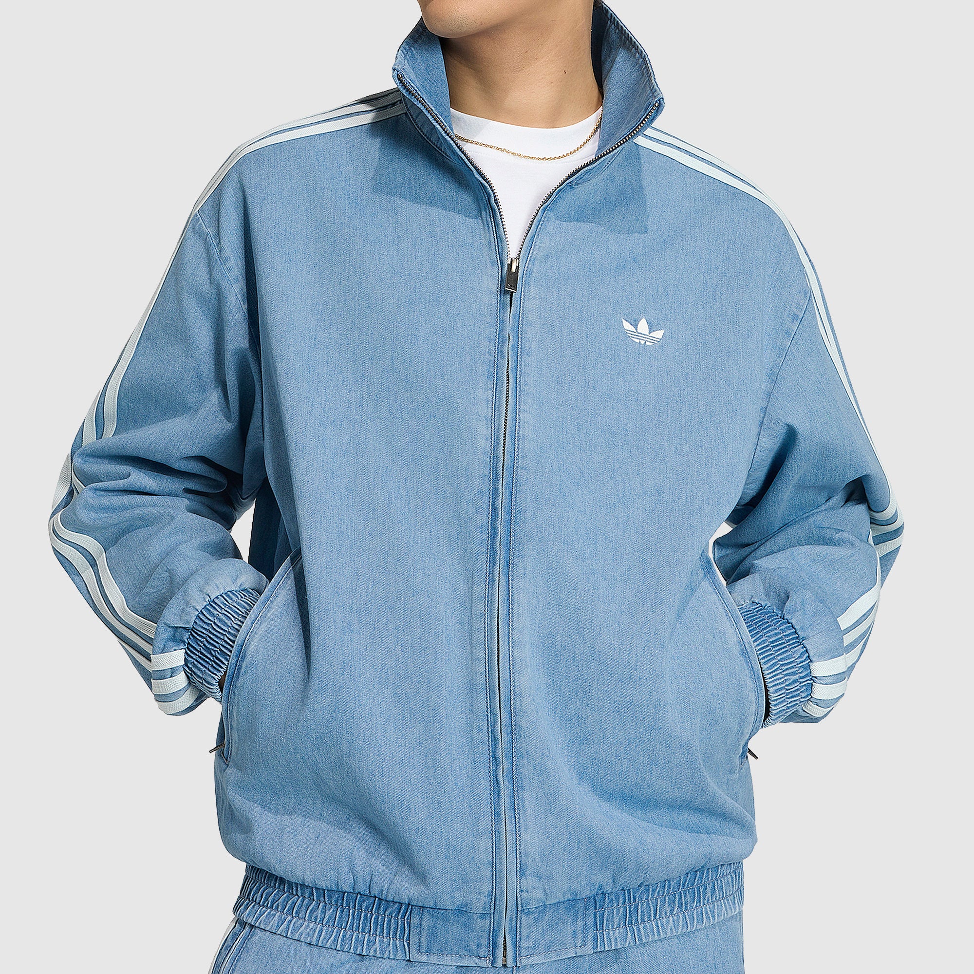 adidas Originals Firebird Denim Track Top - Light Blue - Tops