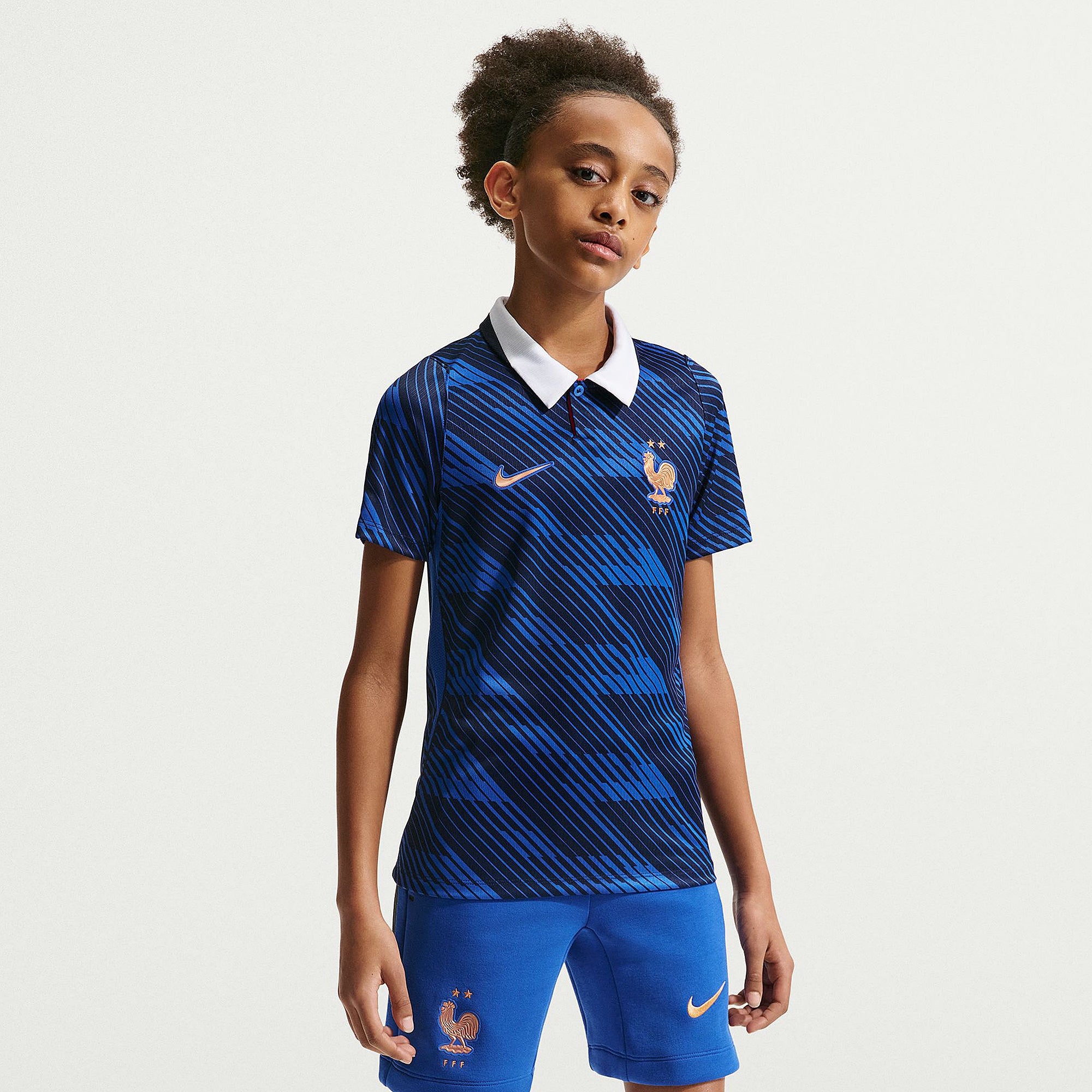 Nike France 2025 Kids Dri-FIT Stadium Home Shirt - Blue Void/LT