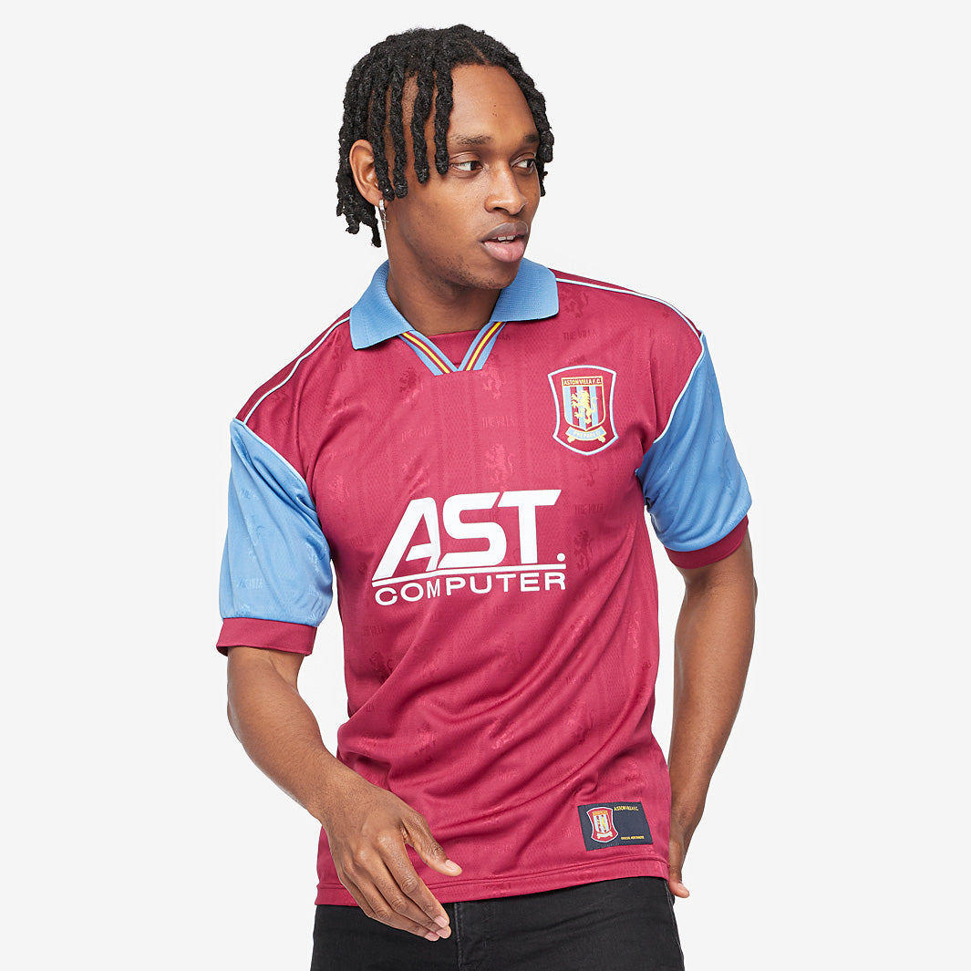 Score Draw Aston Villa 1996 Home Shirt - Claret/Blue - Mens Replica - Tops
