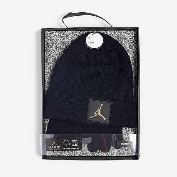 Jordan Boys Jumpman Metal Patch Beanie & Glove Set - Black/Gold