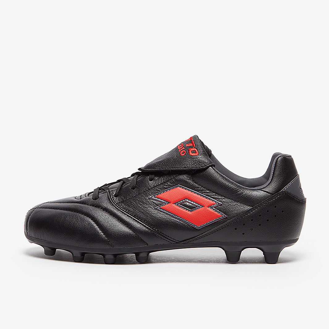 Lotto Stadio 200 III FG - All Black/Flame Red - Mens Boots