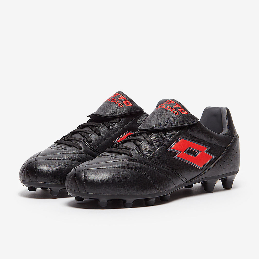 Lotto Stadio 200 III FG - All Black/Flame Red - Mens Boots