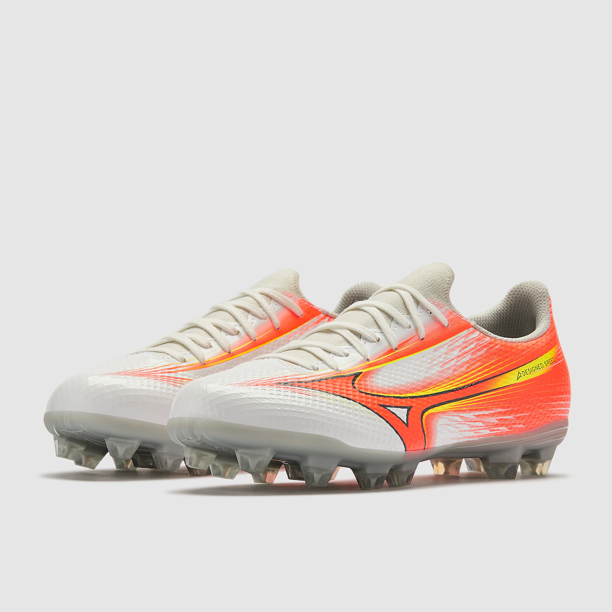 Mizuno Kids Alpha III Select Firm Ground - White/Lava Orange
