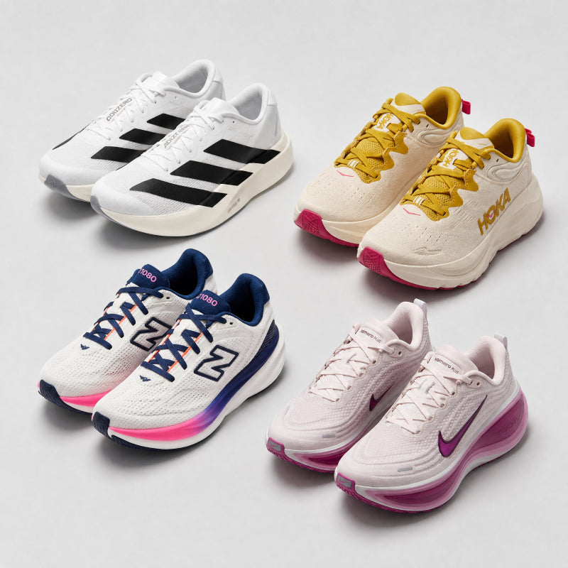womens running shoes on a plain background